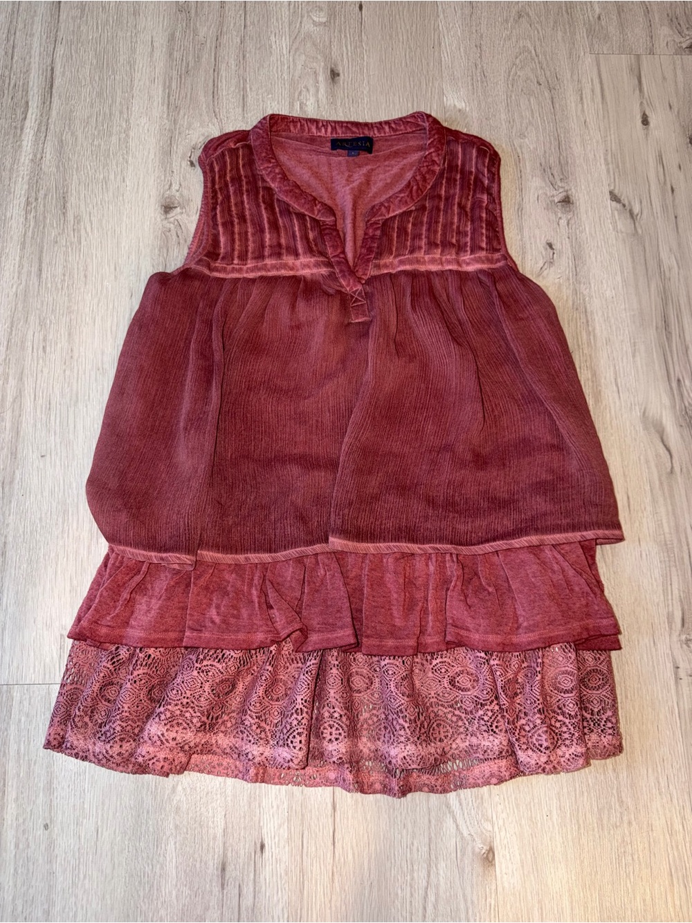 Sleeveless Layered Blouse in Rust Pink by Artesia